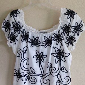 White/Black Floral Off-Shoulder Top